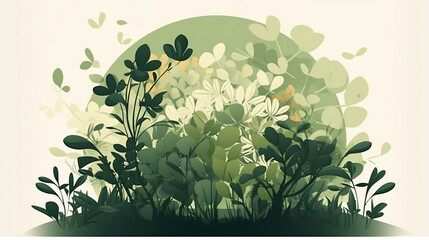 This minimalist vector art captures the beauty and pristine nature of lush greenery, all centered and isolated in the middle against a white background. Generative AI.
