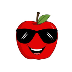 Apple fruit character cartoon smiling and wearing glasses. Suitable for poster, banner, web, icon, mascot, background