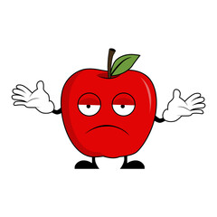 Apple fruit character cartoon with confused gesture. Suitable for poster, banner, web, icon, mascot, background