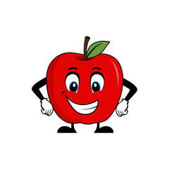 Smiling apple fruit character cartoon with arms on hips. Suitable for poster, banner, web, icon, mascot, background