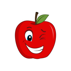 Wink Apple Fruit Character Cartoon. Suitable for poster, banner, web, icon, mascot, background