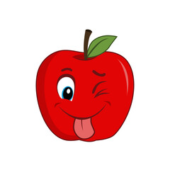 Tongue Out With Wink Apple Fruit Character Cartoon. Suitable for poster, banner, web, icon, mascot, background