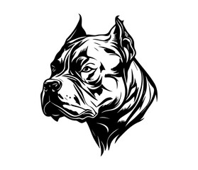 American bully, Silhouettes Dog Face SVG, black and white American bully vector
