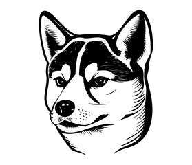 Shiba Inu, Silhouettes Dog Face SVG, black and white Shiba Inu vector