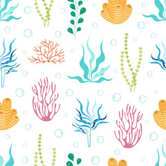 vector seamless pattern with different colored seaweed