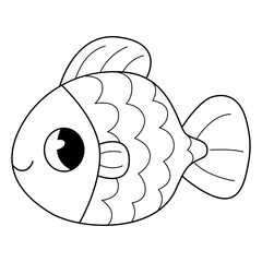 Goldfish coloring book for kids. Coloring page. Monochrome black and white illustration. Vector children's illustration.