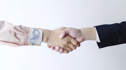 Business handshake on finance prosperity and money technology asset background. Economy and financial growth by investment in valuable stock market to gain wealth profit form currency, generative ai