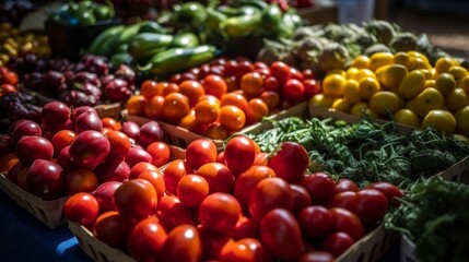 Naklejka na ściany i meble A group of fresh produce at a farmers market. Generative AI. 