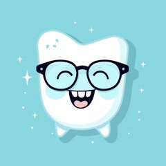 Illustration of a tooth character wearing glasses created