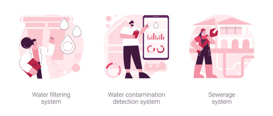 House utilities abstract concept vector illustration set. Water filtering system, contamination detection, sewerage wastewater collection, septic system, smart home sensor abstract metaphor.