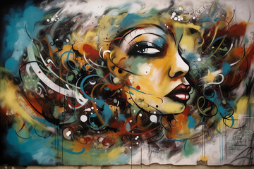 Modern Painting of a Woman's Face in Swirling and Colorful Forms - generative ai