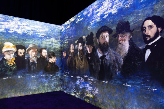 MELBOURNE, AUSTRALIA - FEBRUARY 20 2023: The LUME multimedia exhibition 'Monet and Friends' (the French Impressionists) in Melbourne, Victoria, Australia. A 360-degree projection of masterpieces