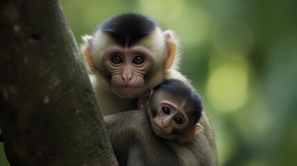 Naklejka premium Monkey mother and baby, Generative AI