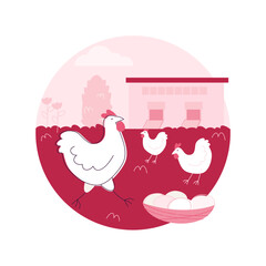 Free run chicken and eggs abstract concept vector illustration. Cage free eggs, organic food, rich nutrient diet, happy chickens, food labeling, organic certification standard abstract metaphor.