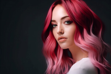  Model Girl with Colorful Hair. Colourful Long Hair, generative AI tools