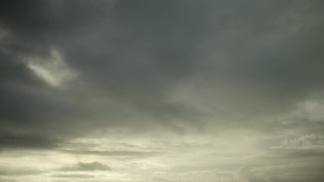 Dark rain clouds quickly flow across the overcast sky, video timelapse, sky as background.