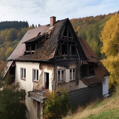 Fototapeta na wymiar Dach defekt und Haus abgebrannt -liegt ein Versicherungsschaden vor ? 