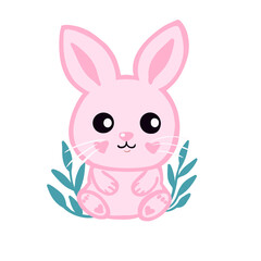 easter bunny with leaves, cute pink rabbit