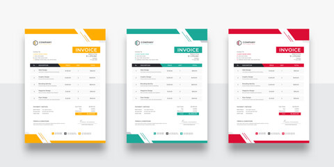 clean and simple business invoice template. creative invoice Template Paper Sheet Include Accounting, Price, Tax, and Quantity. With color variation Vector illustration of Finance
