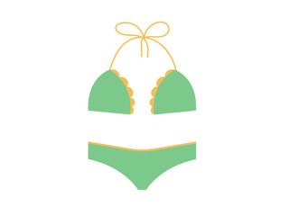 Women's  green swimwear isolated on white background. Swimsuit or bikini top and bottom. Vector illustration.