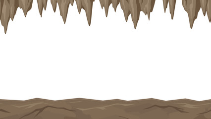 鍾乳洞の岩が垂れさがる洞窟の通路のフレーム_16:9_シームレス