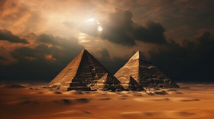 Fototapeta na wymiar The Great Pyramids of Giza, 2560 BC, in cubo expressionism, 8k, hyperrealistic, photography, generative ai