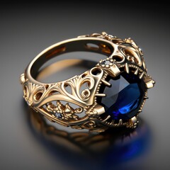 Blue diamond ring. Fantasy diamond ring in 3d style. Generative AI.