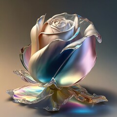Pastel hologram roses in 3d style illustration. Hologram roses. Beautiful roses. Generative AI.