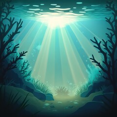 Fototapeta na wymiar Simple cartoon illustration about the sea life and underwater. Generative AI.