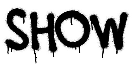 Isolated spray-painted word SHOW over white.