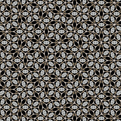 Seamless Banner Symmetry Frame Classic Shape Print Template Modern Fashion Beautiful Luxury Decorative Geometric Retro Art Vintage Black Texture Design Wallpaper Textile Fabric Background Pattern.