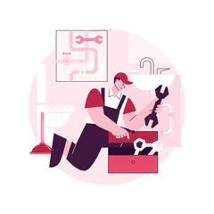 Plumber services abstract concept vector illustration. Full service sewer and drain repair, drain fitting, water drinking distribution, heating installation, leaky pipe abstract metaphor.