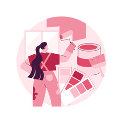 Painter services abstract concept vector illustration. Residential and commercial painting contractor, interior and exterior house renovation, decorative finish, color sampling abstract metaphor.