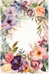 frame of boho flowers. white background. Generative Ai