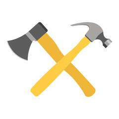 An axe and a hammer. Flat style.
