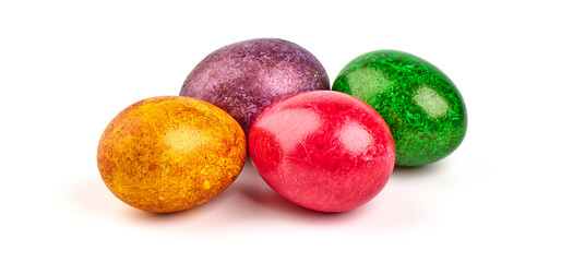 Colorful easter eggs, isolated on white background. Copy space.