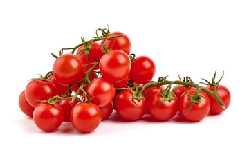 Ripe fresh organic cherry tomatoes, isolated on white background.