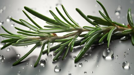 Fresh rosemary with water drops on white background. Close up