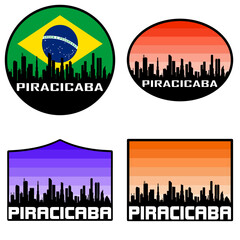 Piracicaba Skyline Silhouette Brazil Flag Travel Souvenir Sticker Sunset Background Vector Illustration SVG EPS AI