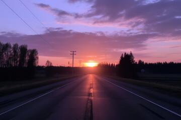 Fototapeta na wymiar empty road on sunrise, summer sunset, generative ai