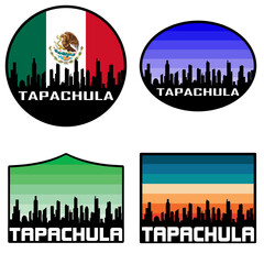 Tapachula Skyline Silhouette Mexico Flag Travel Souvenir Sticker Sunset Background Vector Illustration SVG EPS AI