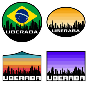 Uberaba Skyline Silhouette Brazil Flag Travel Souvenir Sticker Sunset Background Vector Illustration SVG EPS AI