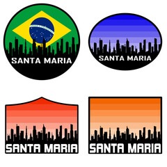 Santa Maria Skyline Silhouette Brazil Flag Travel Souvenir Sticker Sunset Background Vector Illustration SVG EPS AI