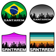 Santarem Skyline Silhouette Brazil Flag Travel Souvenir Sticker Sunset Background Vector Illustration SVG EPS AI