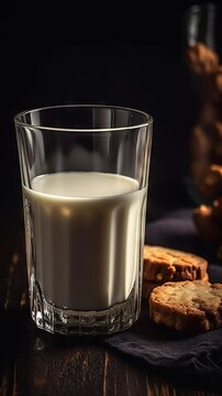 A glass of milk with a simple dark background. Generative AI. 