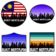 Obraz premium Bukit Mertajam Skyline Silhouette Malaysia Flag Travel Souvenir Sticker Sunset Background Vector Illustration SVG EPS AI