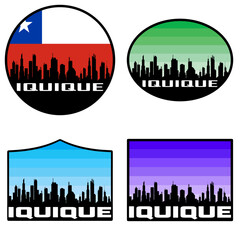 Iquique Skyline Silhouette Chile Flag Travel Souvenir Sticker Sunset Background Vector Illustration SVG EPS AI