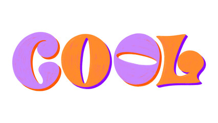 Obraz premium Cool. Hand drawn 3D textured modern script. Trendy luxury lowercase typographic element. Decorative shiny retro style lettering.