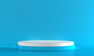 Realistic white 3D cylinder podium and blue background. Abstract minimal scene for products stage showcase, promotion display. 