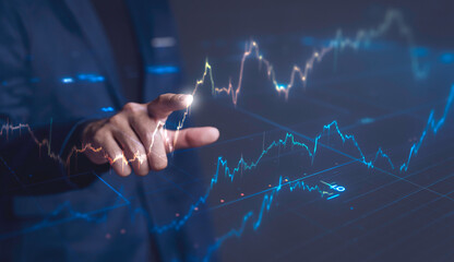 Analyzing stock graphs and financial charts, investors strategize for profit, growth, and success in banking and trading, while assessing risks, trends and the future of currency and economic markets.